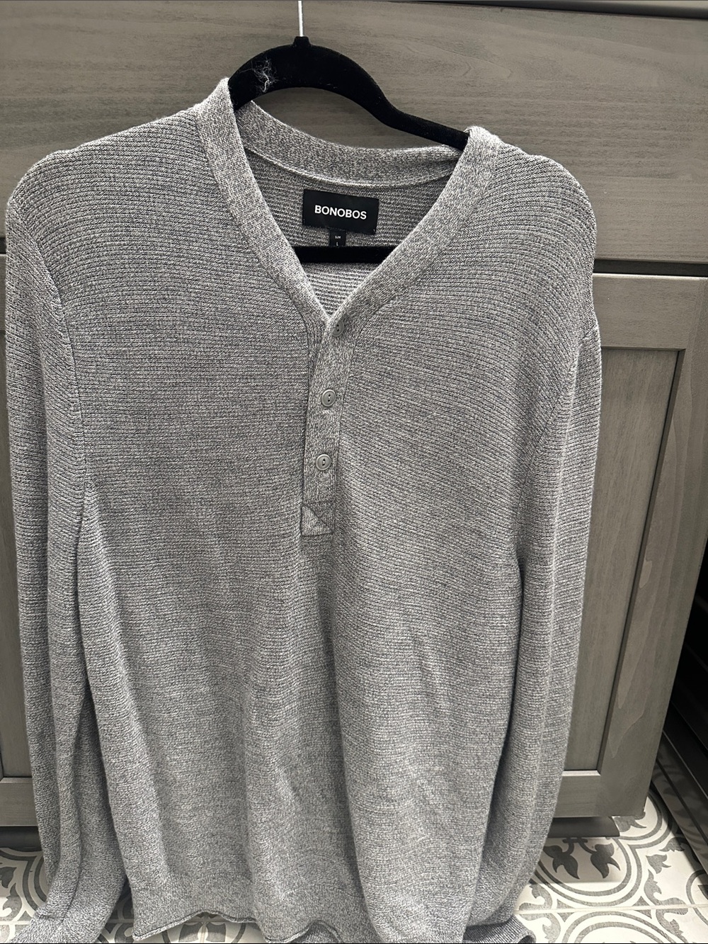 Bonobos Gray V-Neck Henley Sweater